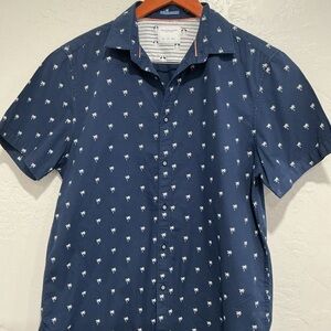 Denim & Flower Navy Short-Sleeve Button-Down with White Palm Motif